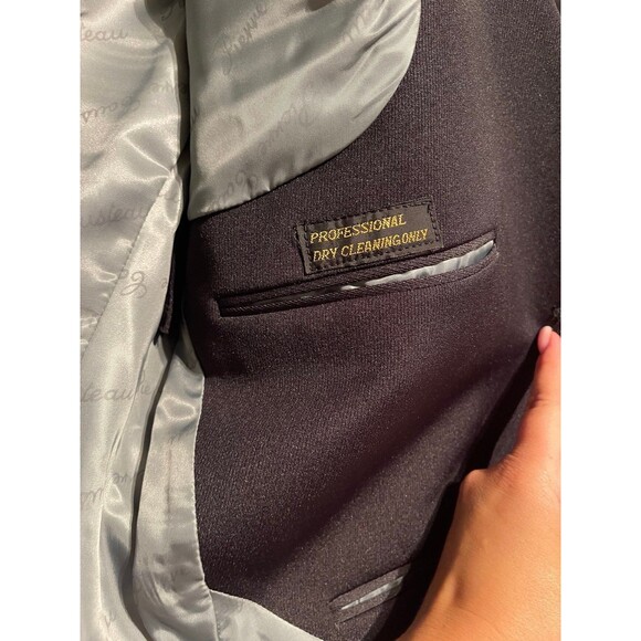 Men’s 3 pc vtg black Tuxedo R42 Pierre Cousteau Suit Formal - Picture 8 of 12